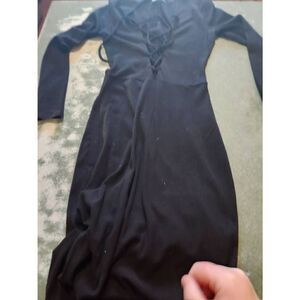 Reformation Edison Long Sleeve Lace Up Midi Dress Black sz Small